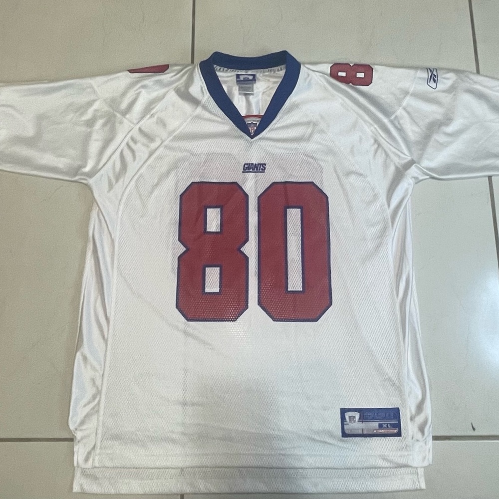 New York Giants Football Jersey Mens XL White NFL Reebok Shockey 80 On Field
